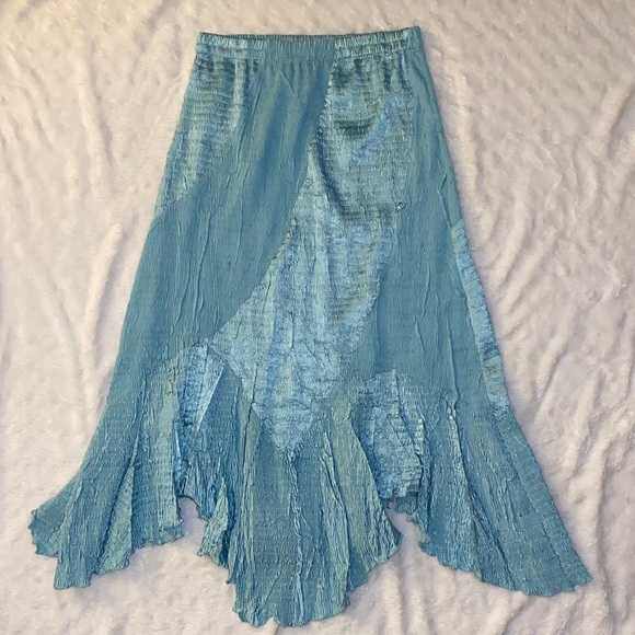 Pleats Collection Dresses & Skirts - Pleats Collection Vintage Chic Crinkle Asymmetrical Blue Mermaid Inspired Skirt